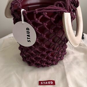Staud leather and woven bucket bag